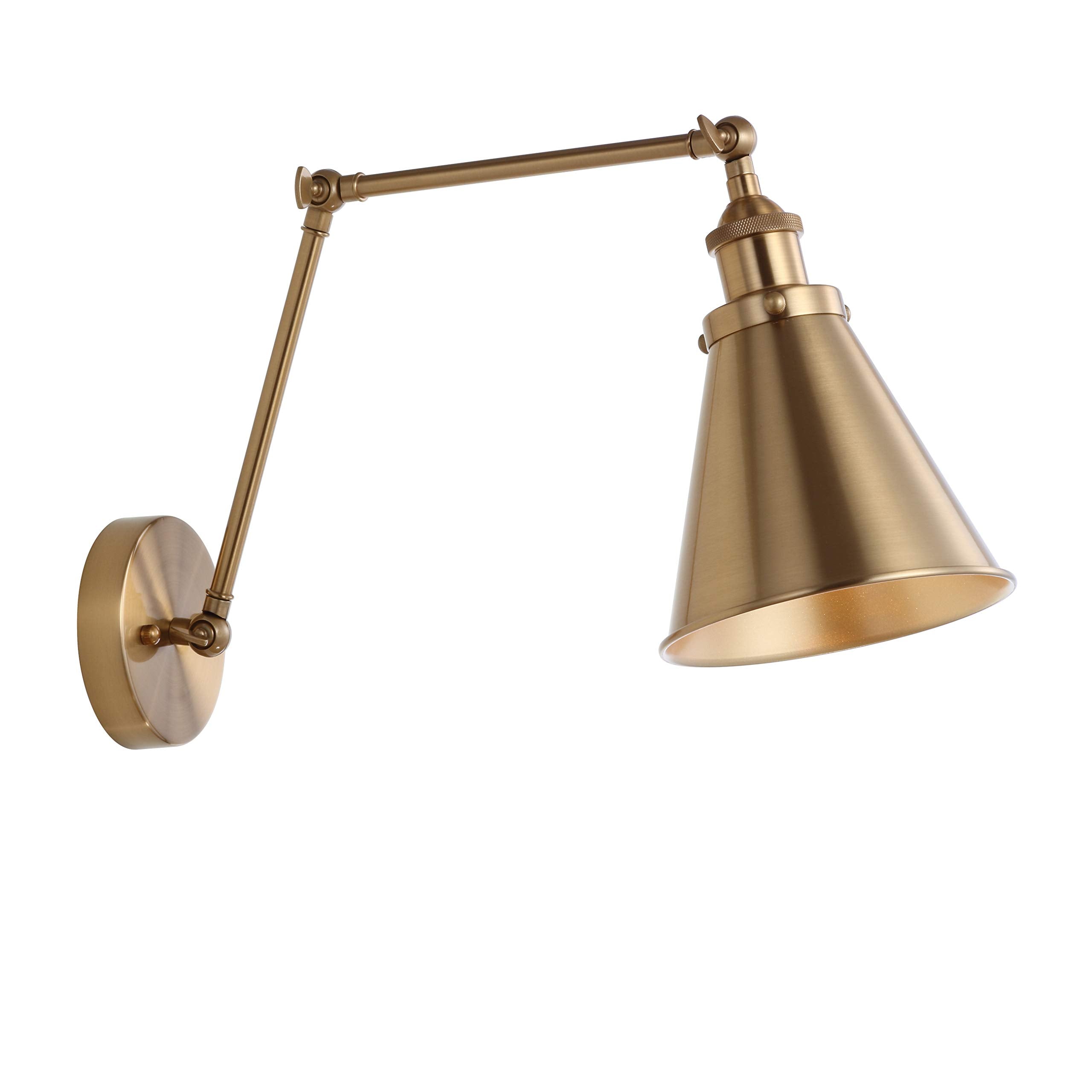 JONATHAN Y 7" Black/Brass Gold Classic Industrial Metal Adjustable Arm LED Wall Sconce for Bedside Reading, Farmhouse Swing Arm Wall Lamp with Metal Shade, Hardwired (JYL7462A-SET2)