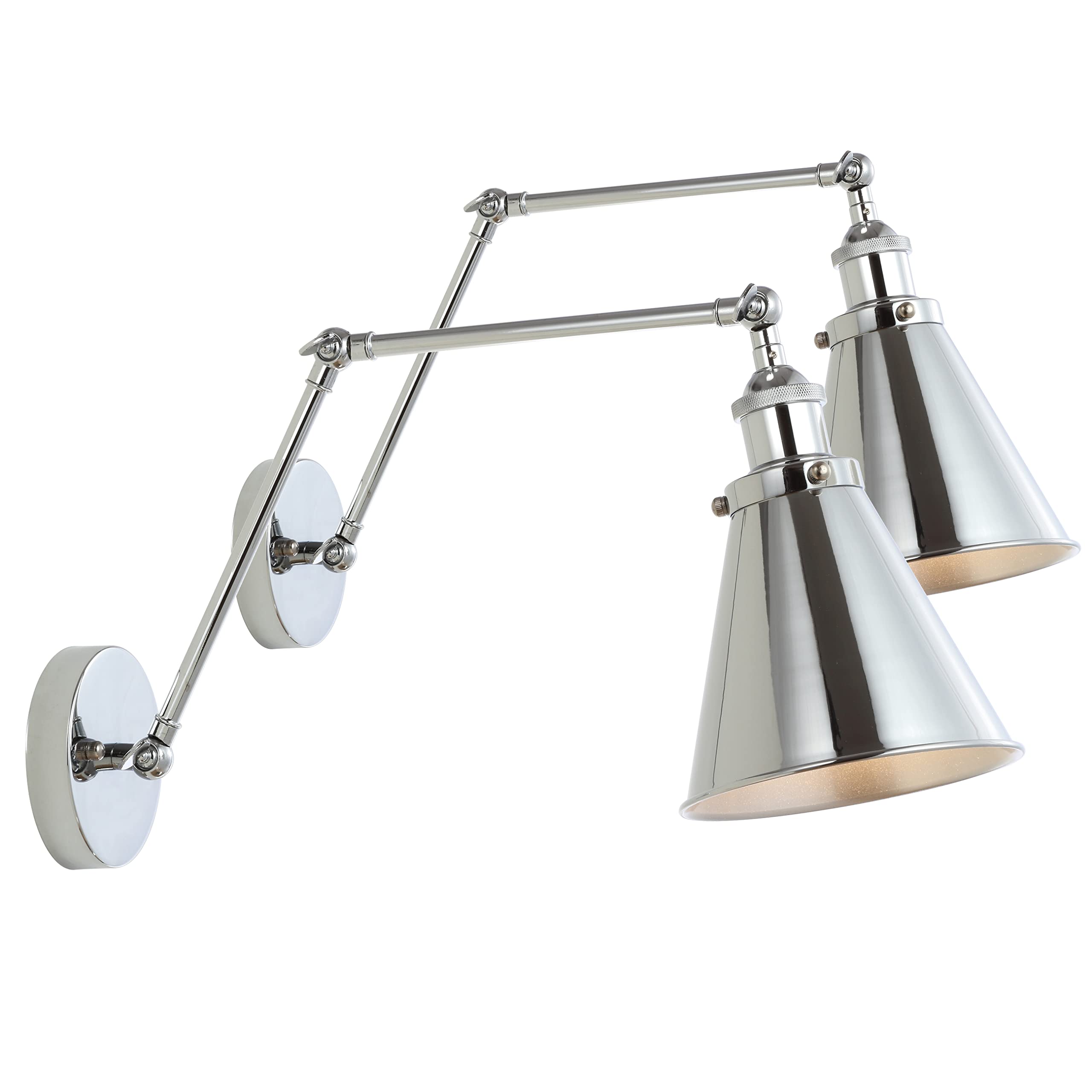 JONATHAN Y 7" Black/Brass Gold Classic Industrial Metal Adjustable Arm LED Wall Sconce for Bedside Reading, Farmhouse Swing Arm Wall Lamp with Metal Shade, Hardwired (JYL7462A-SET2)