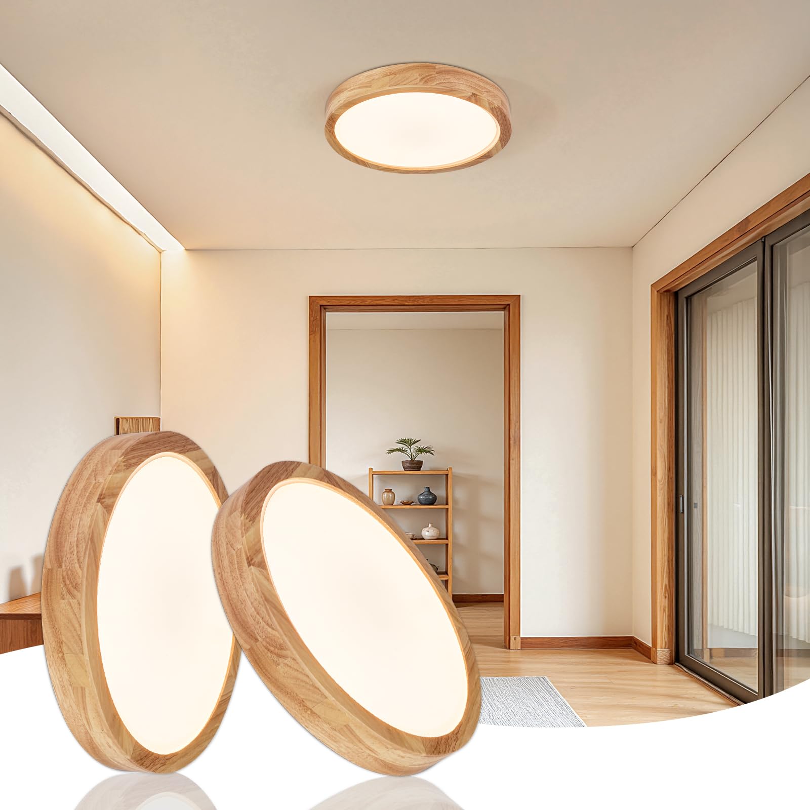 Modern LED Ceiling Light for Bedroom: Minimalist Wood Flush Mount Ceiling Light Fixture with Acrylic Lampshade - 3000K Not Dimmable Overhead Ceiling Lamps for Kitchen Hallway Living Room (11.8" Wood)