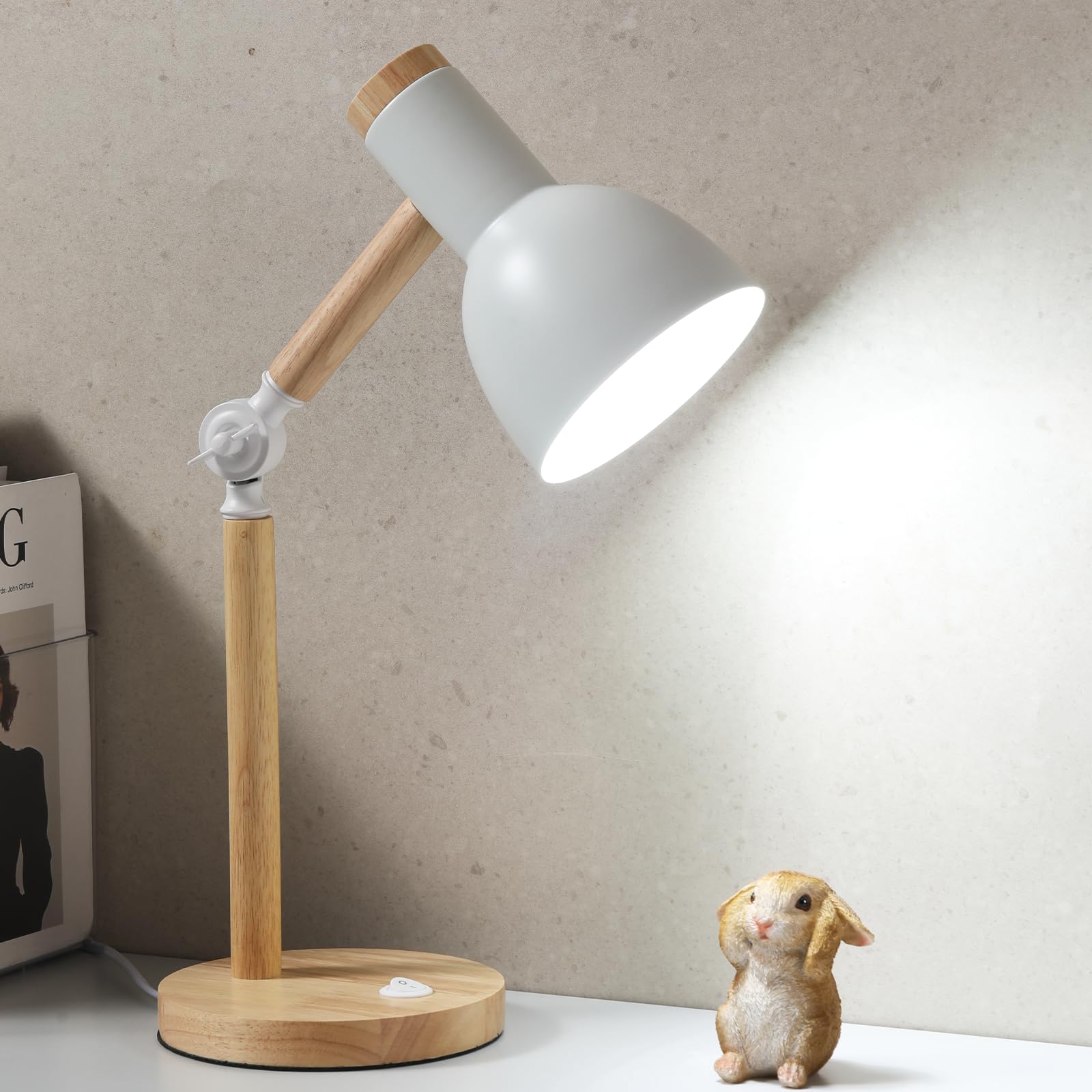 Table Lamp,Wooden Adjustable Tri-Color Desk & Bedside Lamp for Office, Living Room, Bedroom & Kids Room (Green)