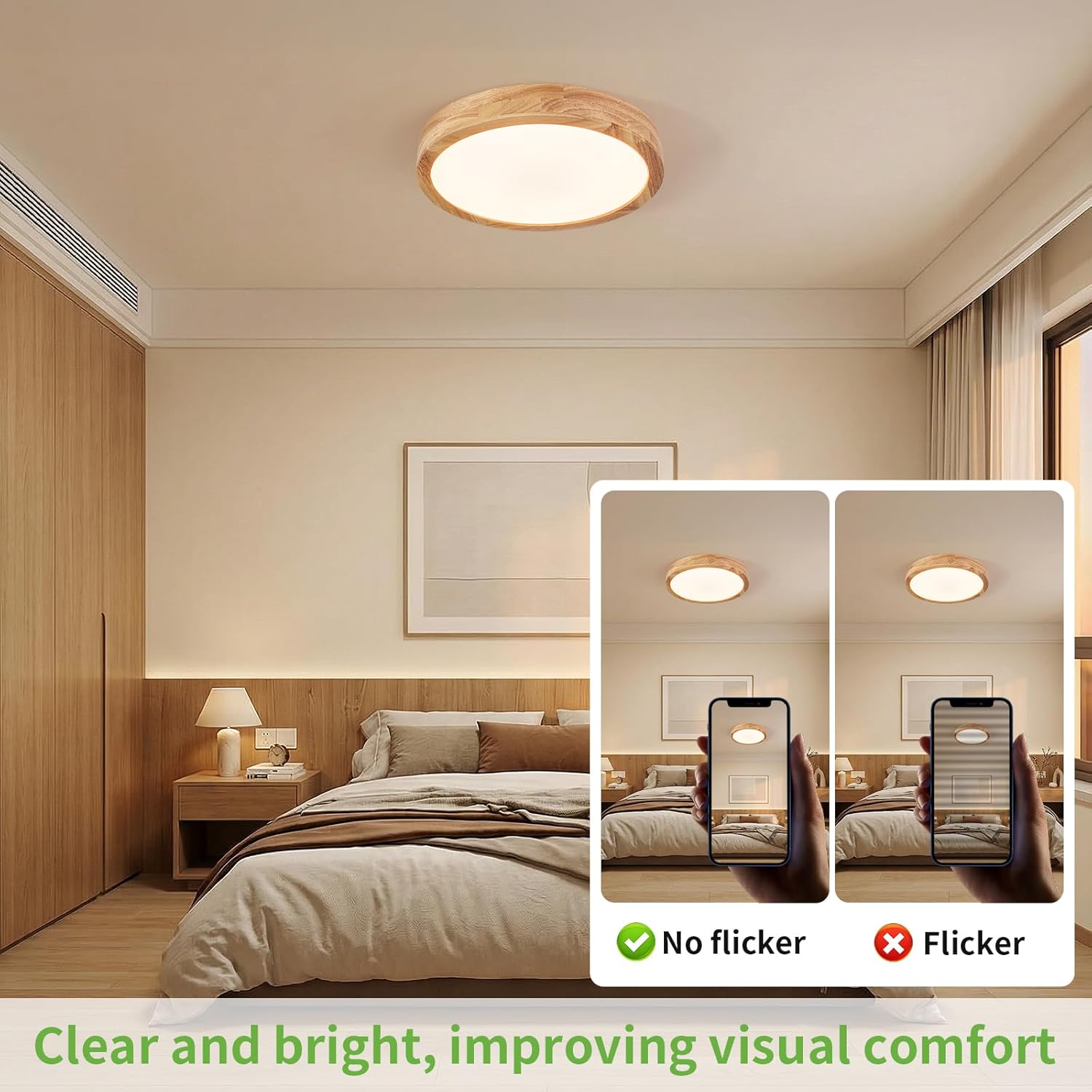 Modern LED Ceiling Light for Bedroom: Minimalist Wood Flush Mount Ceiling Light Fixture with Acrylic Lampshade - 3000K Not Dimmable Overhead Ceiling Lamps for Kitchen Hallway Living Room (11.8" Wood)