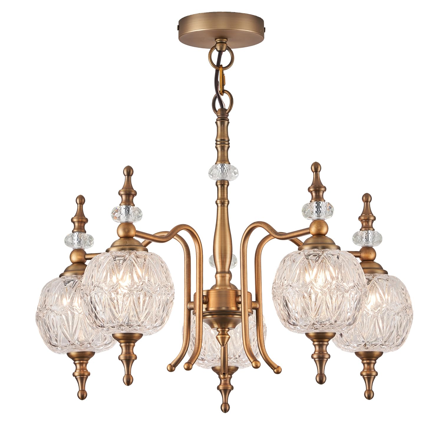 Vintage Pendant Light Fixtures, 3-Light Chandeliers for Kitchen Antique Gold Glass Pendant Lighting Matte Brushed Brass Finish with Crystal Glass Shade for Farmhouse Hotel Kitchen Island