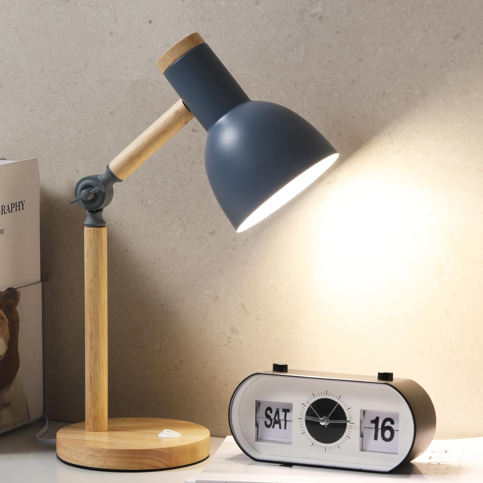 Table Lamp,Wooden Adjustable Tri-Color Desk & Bedside Lamp for Office, Living Room, Bedroom & Kids Room (Green)