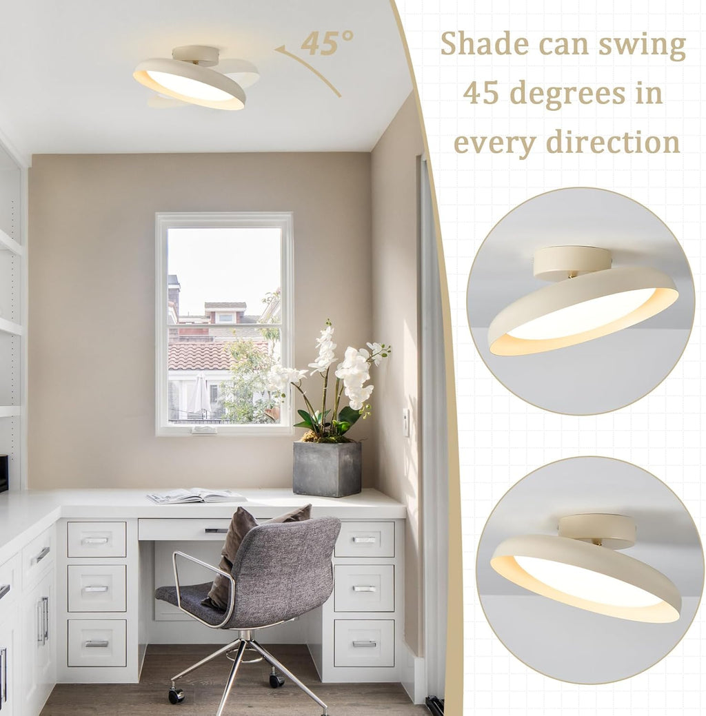 BISAMIYA Modern LED Ceiling Light, Brass Accent 12.6 Inch Semi Flush Mount Ceiling Light, Adjustable Angle Light Fixture, 3000K/Warm White/18W, for Hallway, Entryway, Kitchen