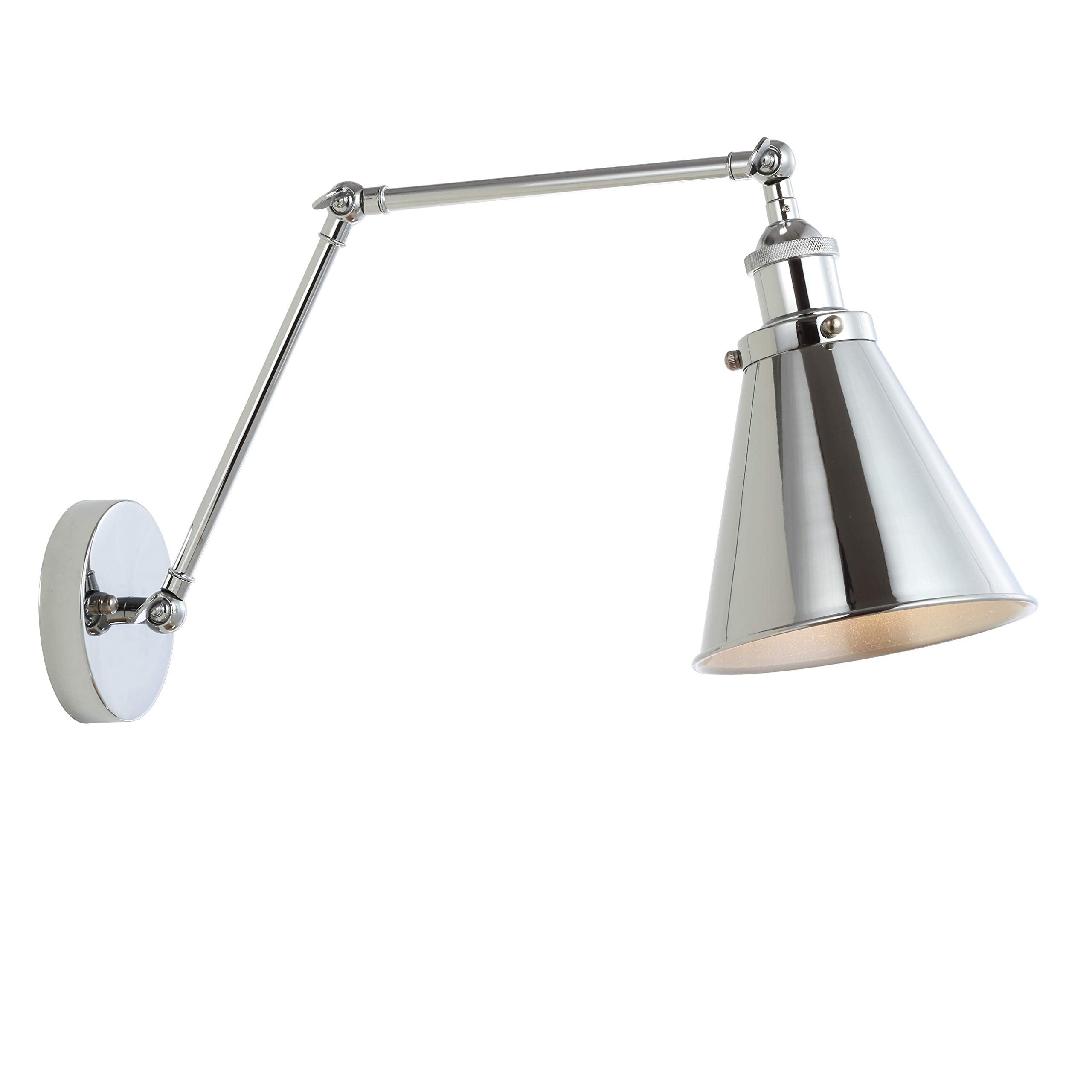 JONATHAN Y 7" Black/Brass Gold Classic Industrial Metal Adjustable Arm LED Wall Sconce for Bedside Reading, Farmhouse Swing Arm Wall Lamp with Metal Shade, Hardwired (JYL7462A-SET2)