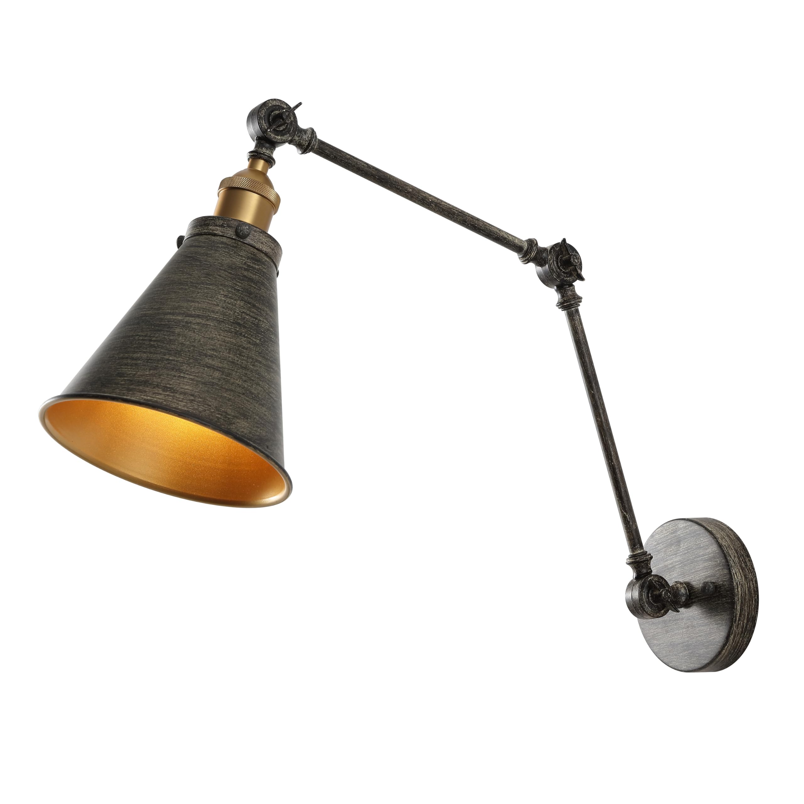 JONATHAN Y 7" Black/Brass Gold Classic Industrial Metal Adjustable Arm LED Wall Sconce for Bedside Reading, Farmhouse Swing Arm Wall Lamp with Metal Shade, Hardwired (JYL7462A-SET2)