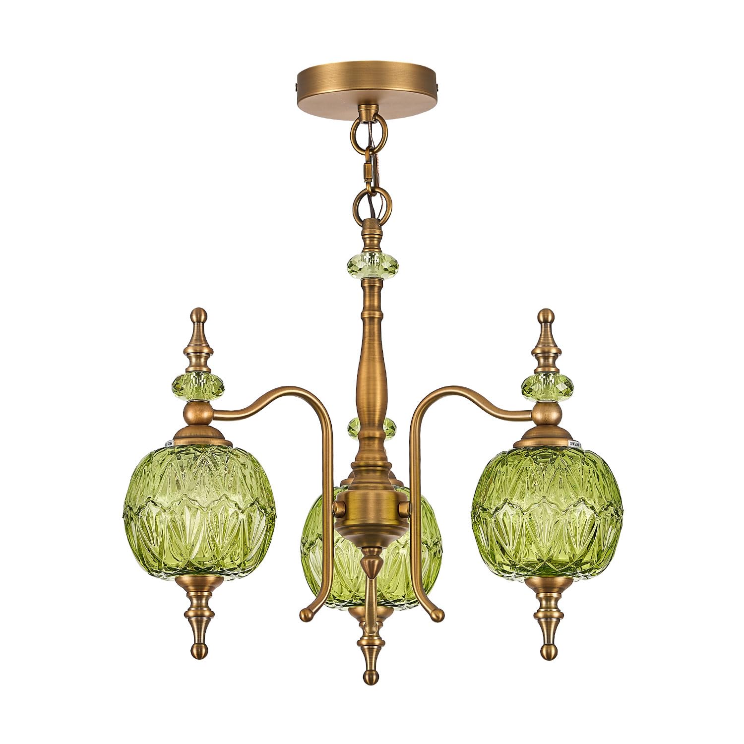 Vintage Pendant Light Fixtures, 3-Light Chandeliers for Kitchen Antique Gold Glass Pendant Lighting Matte Brushed Brass Finish with Crystal Glass Shade for Farmhouse Hotel Kitchen Island