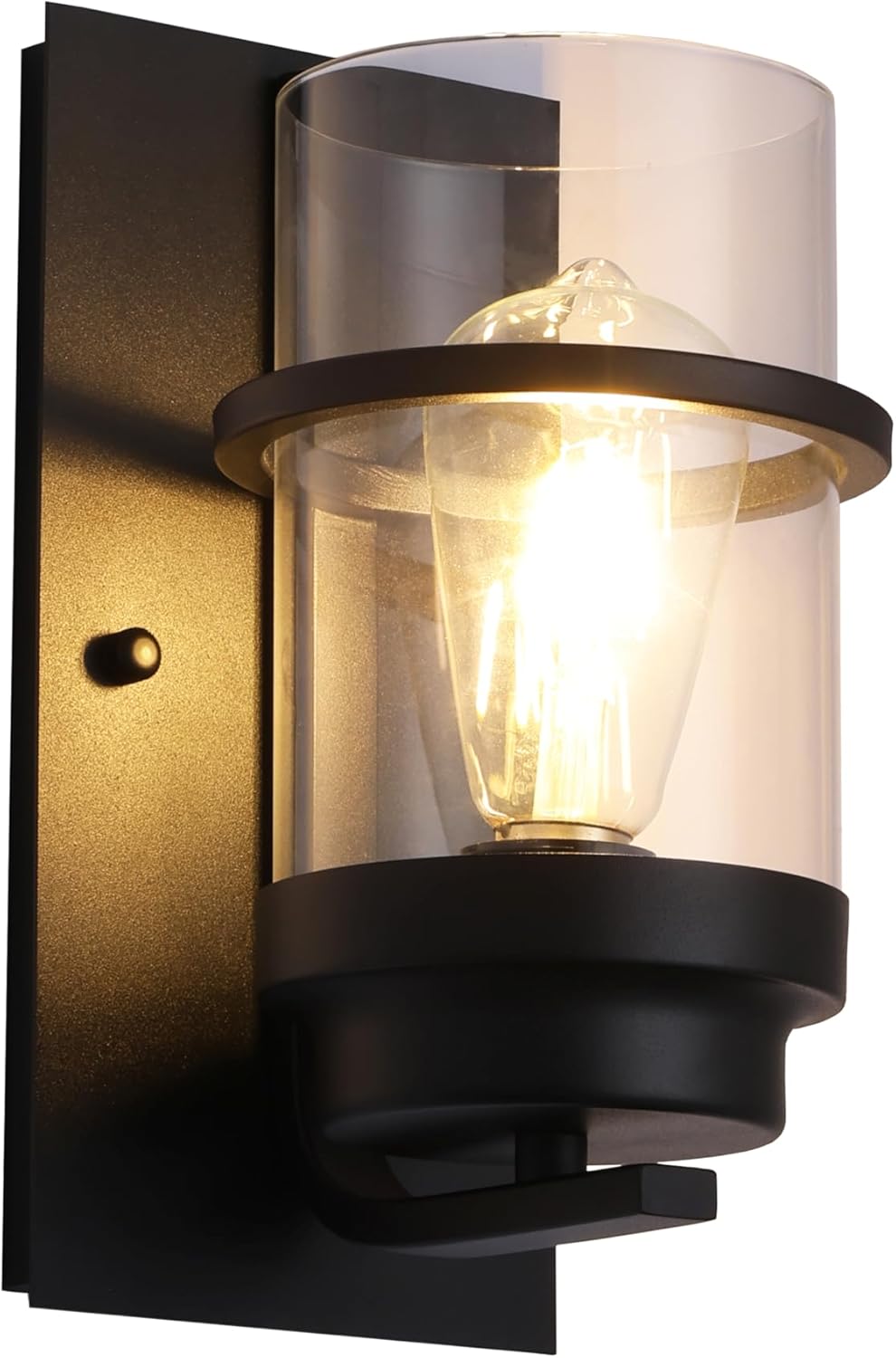 Modern Farmhouse Wall Sconce,Black Industrial Cylinder Glass Wall Light Fixture,Indoor Hardwired Wall Lamp for Bedroom,Hallway,Bathroom,Living Room,E26 Base