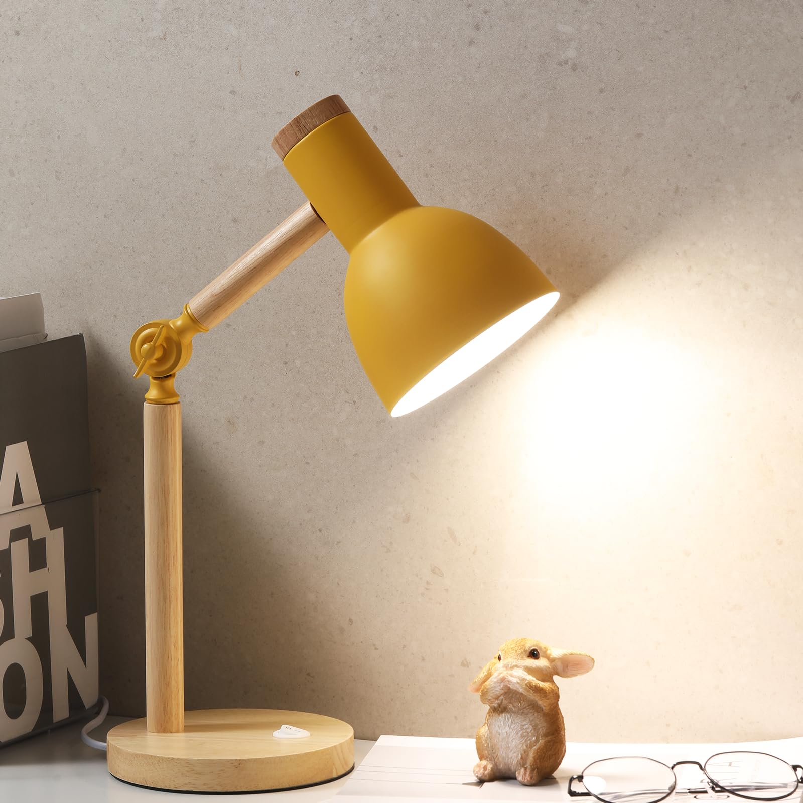 Table Lamp,Wooden Adjustable Tri-Color Desk & Bedside Lamp for Office, Living Room, Bedroom & Kids Room (Green)
