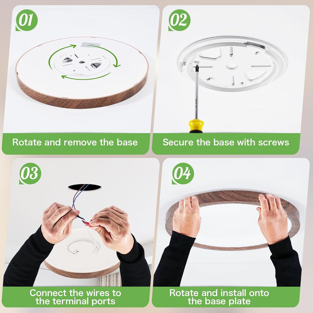 Kimjo 12 Inch 24W Modern Flush Mount Ceiling Light, 3 Color Temperature Walnut Wood Grain Flat Low Profile Ceiling Light Fixture Led Light for Bedroom Kitchen Bathroom Hallway