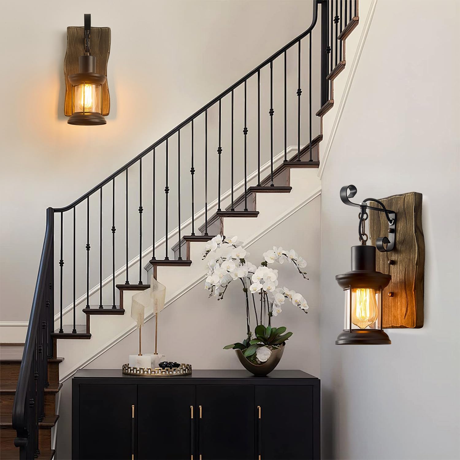 Vintage Industrial Wall Sconce, Rustic Light Fixtures Wood Metal Farmhouse Indoor Black Wall Sconce Fixture for Dining Room, Hallway, Hotel, bar, Porch Corridor Decorate
