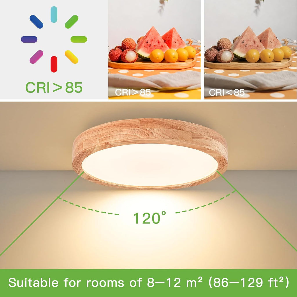 Modern LED Ceiling Light for Bedroom: Minimalist Wood Flush Mount Ceiling Light Fixture with Acrylic Lampshade - 3000K Not Dimmable Overhead Ceiling Lamps for Kitchen Hallway Living Room (11.8" Wood)