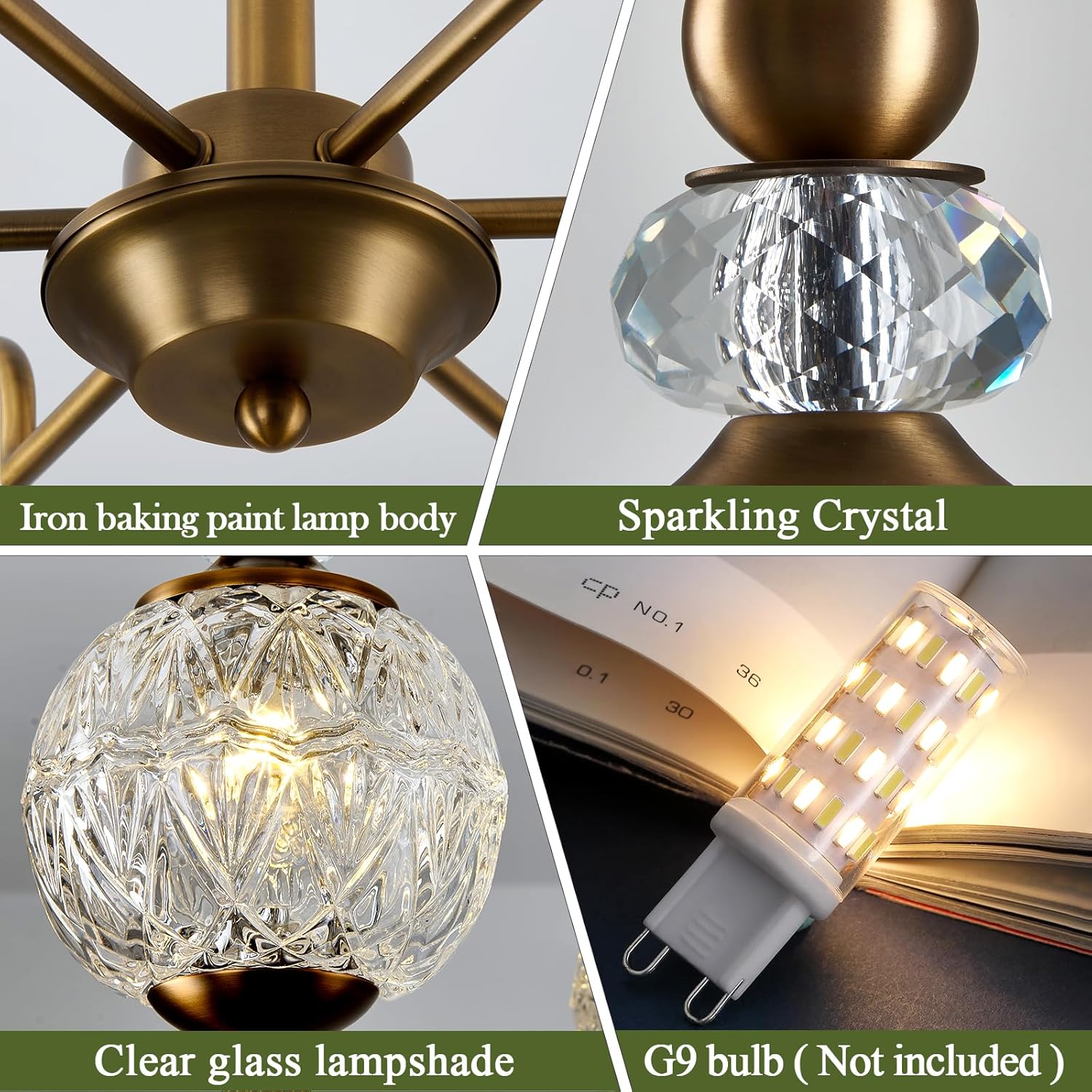 Piepooye Vintage Gold Sputnik Chandelier 6 Lights Crystal Adjustable Hanging Ceiling Light Fixture Antique Large Pendant Lighting with Glass Globe Shade for Living Room Dinning Room Bedroom Kitchen