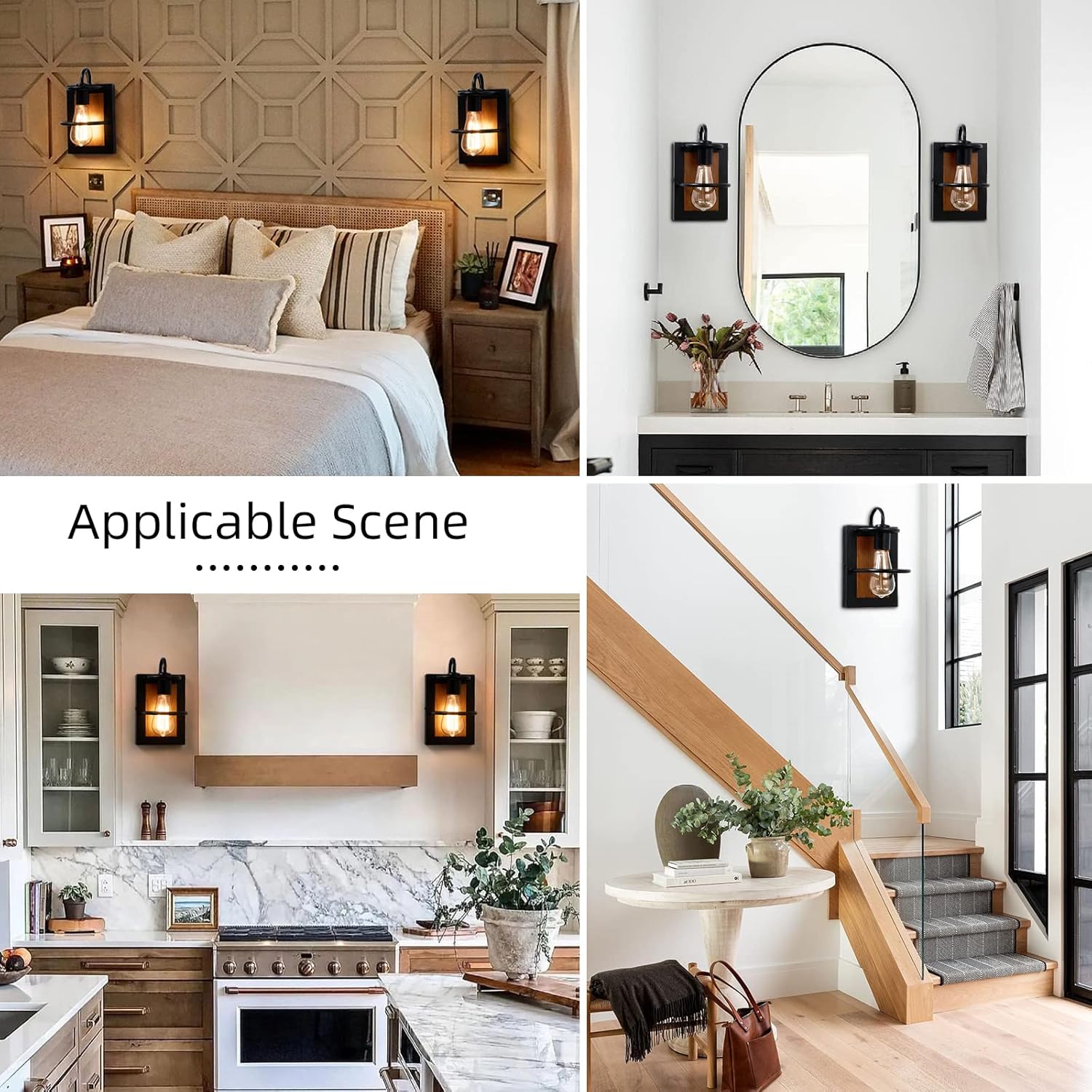 Farmhouse Wall Sconces Lamp Set of Two,Modern Industrial Wall Sconces Lighting Indoor with E26 Base Faux-Wood Color Matte Black Finish,Vintage Wall Mount Light Fixture for Bedroom Living Room Stairway