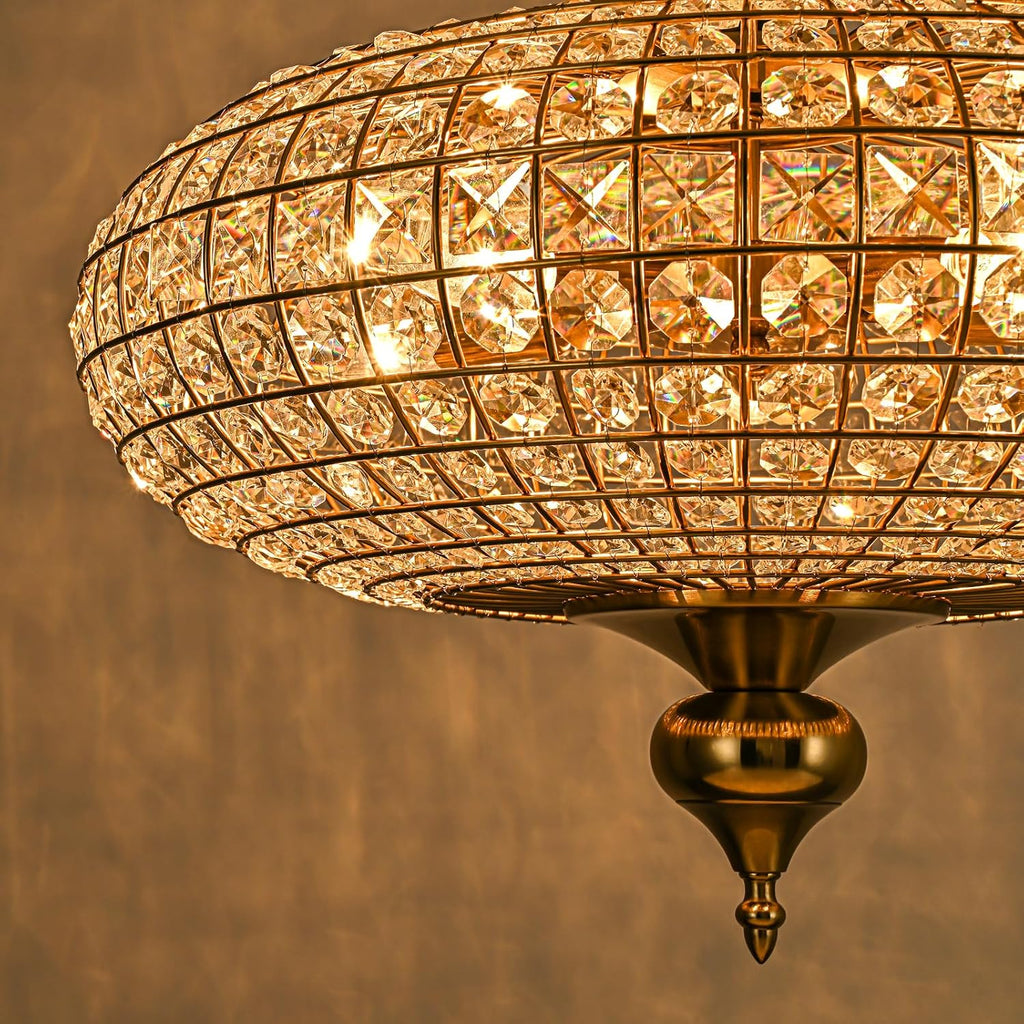 20.5" Antique Brass Crystal Chandelier, Large Farmhouse Dining Room Light Fixture, 5-Light Vintage Crystal Hanging Chandelier for High Ceiling Living Room Kitchen Island