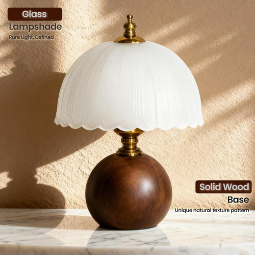 11.8“ Decorative Wooden Table Lamp with Frosted Glass Shade, Dimmable Bedside Nightstand Lamp with E26 Socket & 6ft Cord, Small Accent Lamp for Bedroom & Living Room (White)