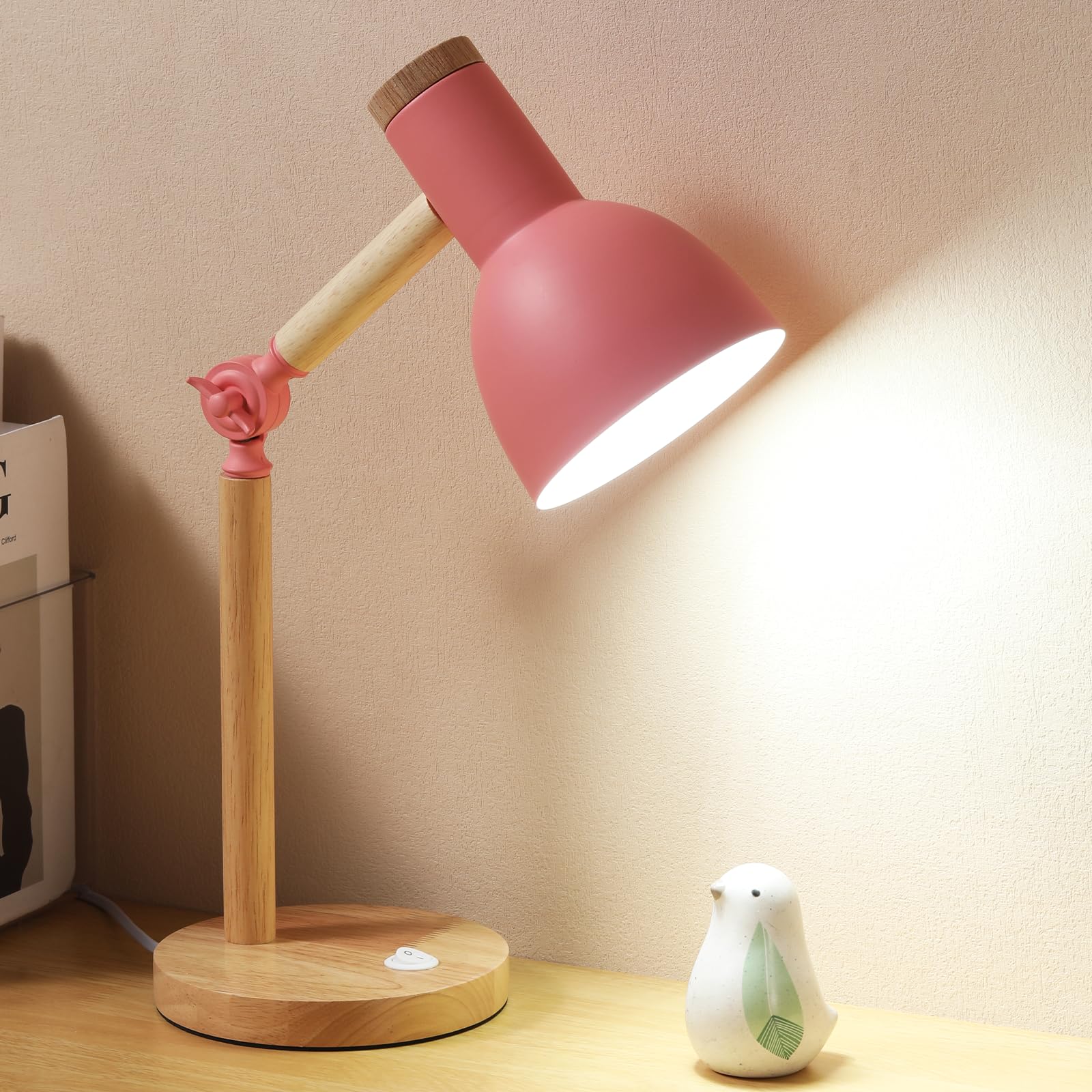 Table Lamp,Wooden Adjustable Tri-Color Desk & Bedside Lamp for Office, Living Room, Bedroom & Kids Room (Green)