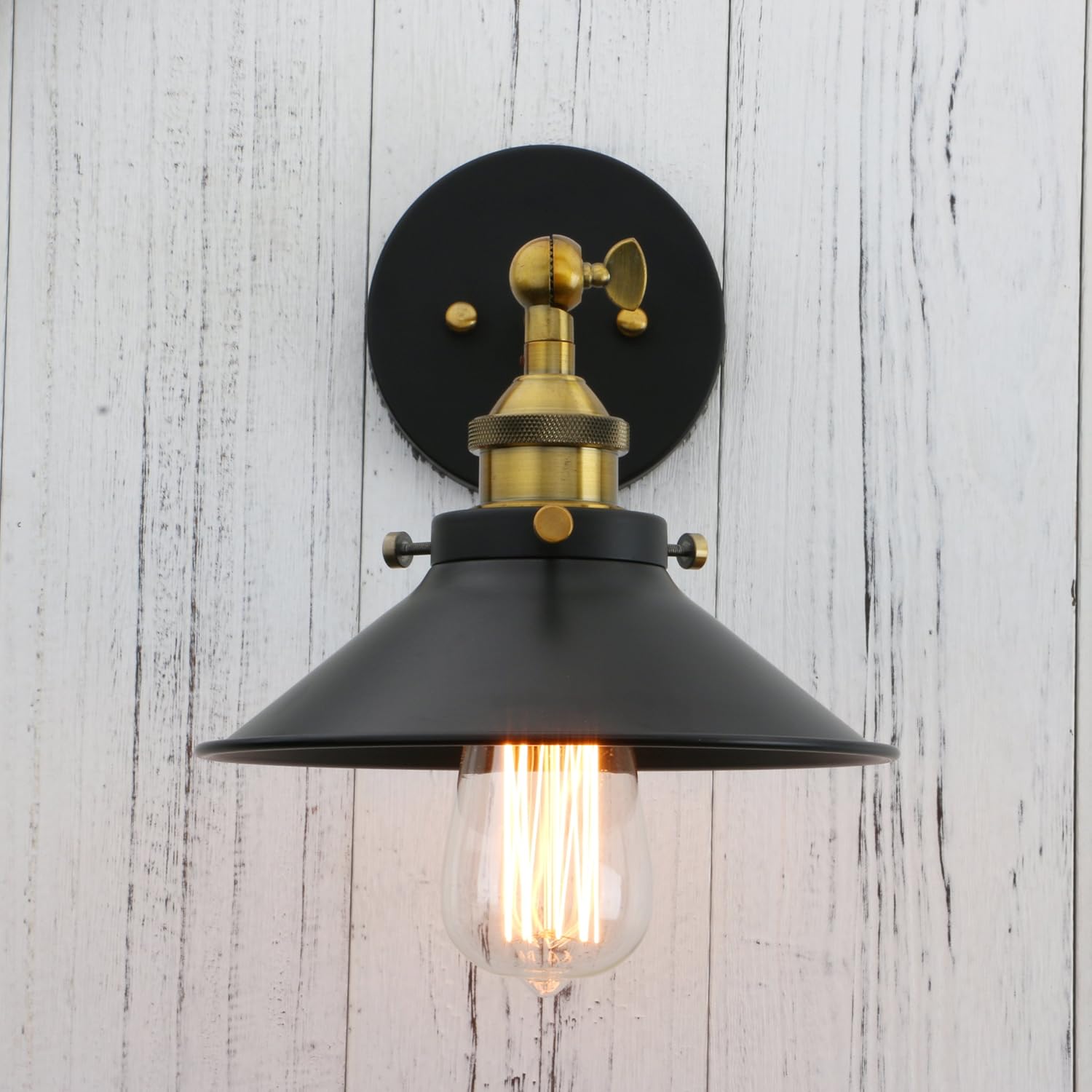PERMO Vintage Industrial Metal Wall Sconce Lighting 180 Degree Adjustable Wall Lamp (Antique Black)