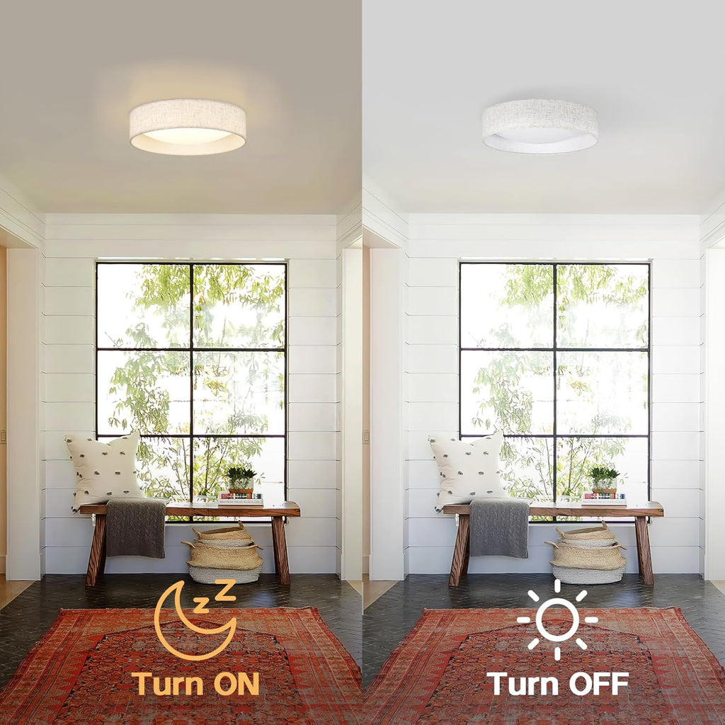 Modern Linen LED 13 Inch Ceiling Light Fixture with 24W 5CCT, Set of 2, Flush Mount Low Profile Room Lamp, Dimmable Minimalist Lighting for Bedroom, Kitchen, Hallway, Closet, Entryway, 2 Pack