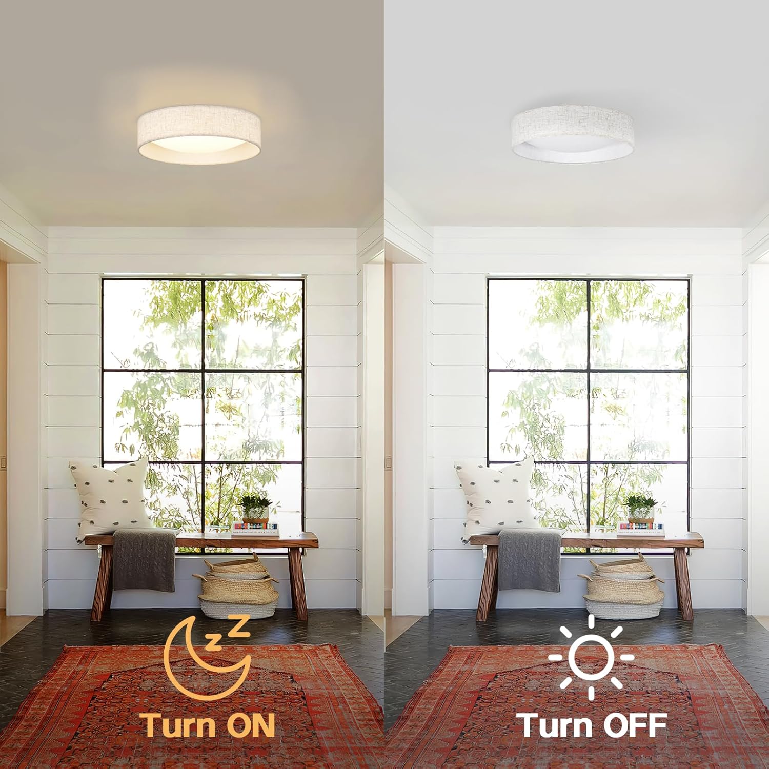 Modern Linen LED 13 Inch Ceiling Light Fixture with 24W 5CCT, Set of 2, Flush Mount Low Profile Room Lamp, Dimmable Minimalist Lighting for Bedroom, Kitchen, Hallway, Closet, Entryway, 2 Pack