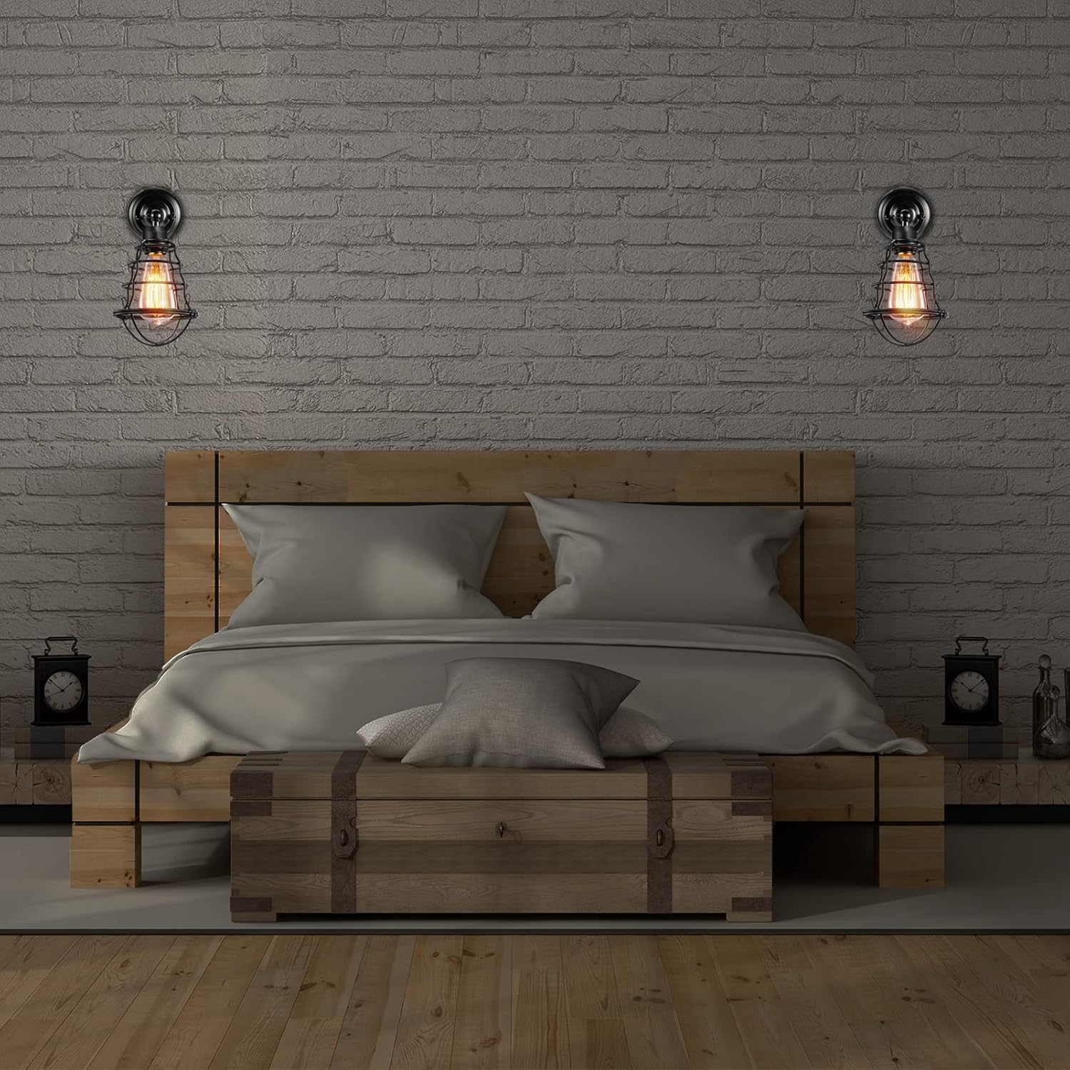 Asnxcju Industrial Wall Sconces Set of Two, Farmhouse Wall Sconce, Vintage Wire Cage Wall Lighting Sconce, Black Wall Lamp Fixture for Bedroom, Headboard, Porch
