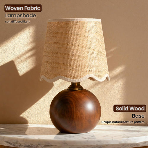11.4" Modern Wooden Bedside Table Lamp, Small Nightstand Desk Lamp with Fabric Shade, Warm Ambient Light, Dimmable E26 Socket with Bulb Included for Bedroom Living Room (Fabric)