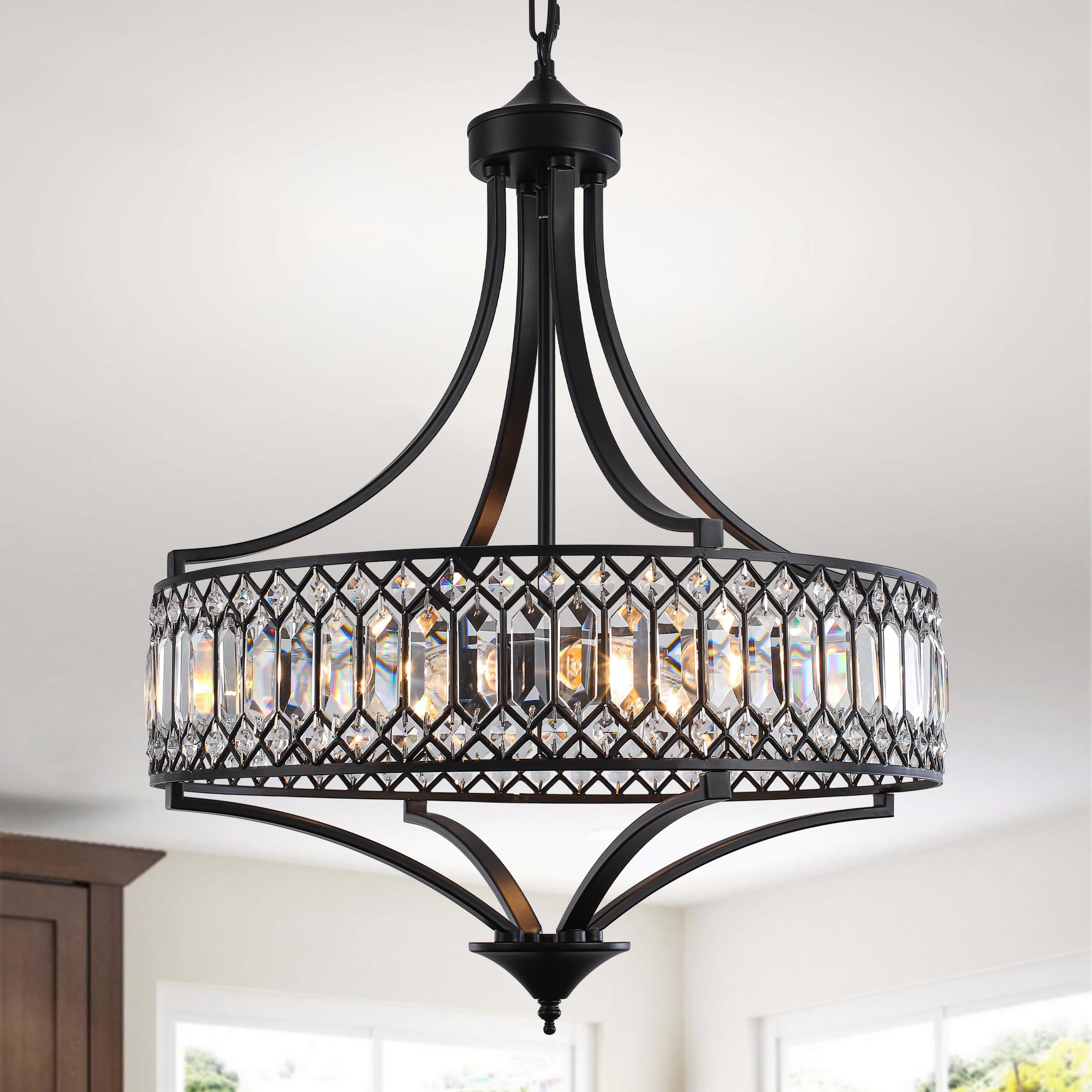 Crystal Gold Chandeliers for Dining Room, Modern Candle Crystal Brass Chandelier Light Fixture, Vintage Pendant Light for Living Room Bedroom Bathroom Entryway Hallway E12 Bulbs D19 in x H24 in