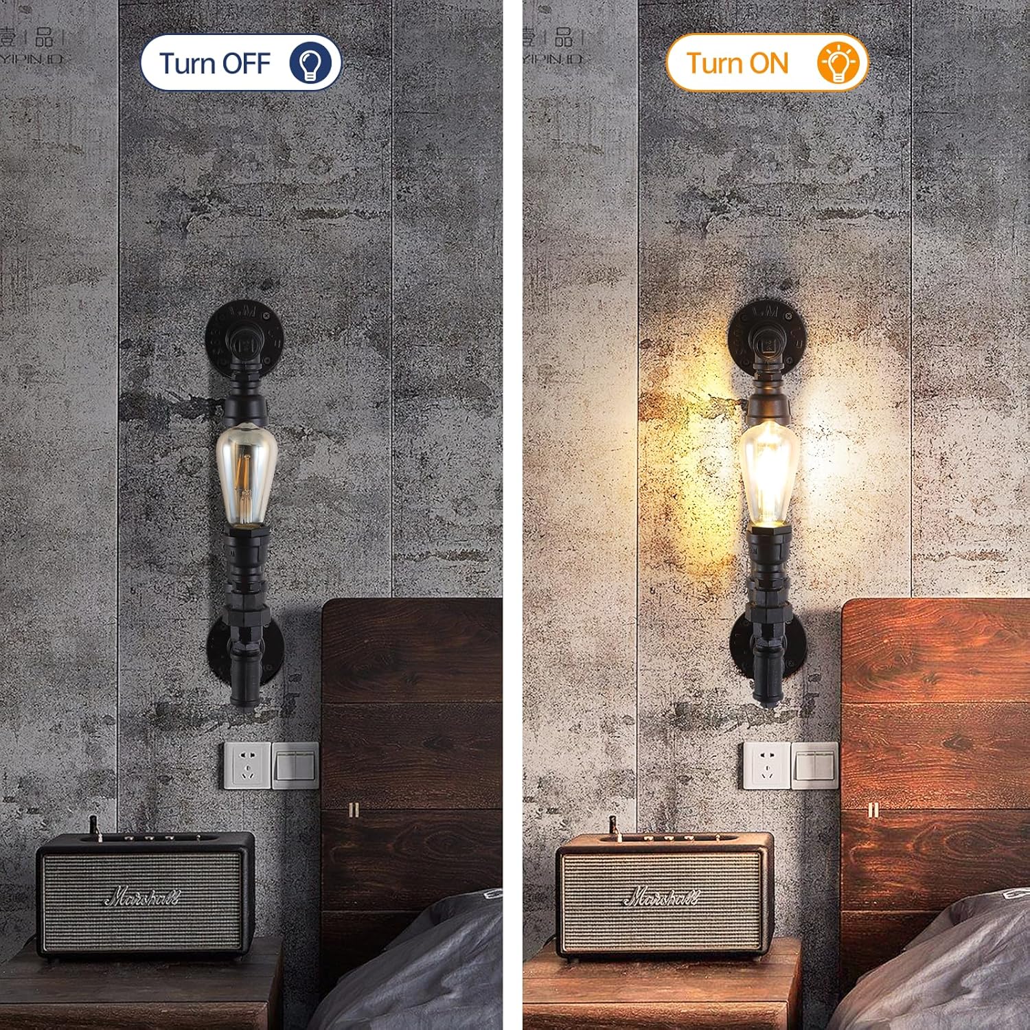 Farmhouse Antique Wall Sconce Set of 2 Rustic Vintage Steampunk Water Pipe Sconce Lights E26 Industrial Wall Mount Lamp Gothic Lighting Fixture Rustic Wall Lighting for Living Room Hallway Bar